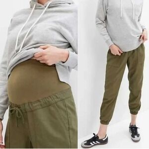 Gap Maternity Womens Full Panel Utility Jogger Size Large Olive Green Drawstring